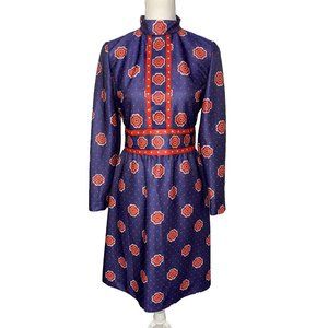 Emilio Borghese Vintage Retro poly sura Blue Red Geometric Print Size S